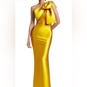 Yellow Satin Dress with Bow